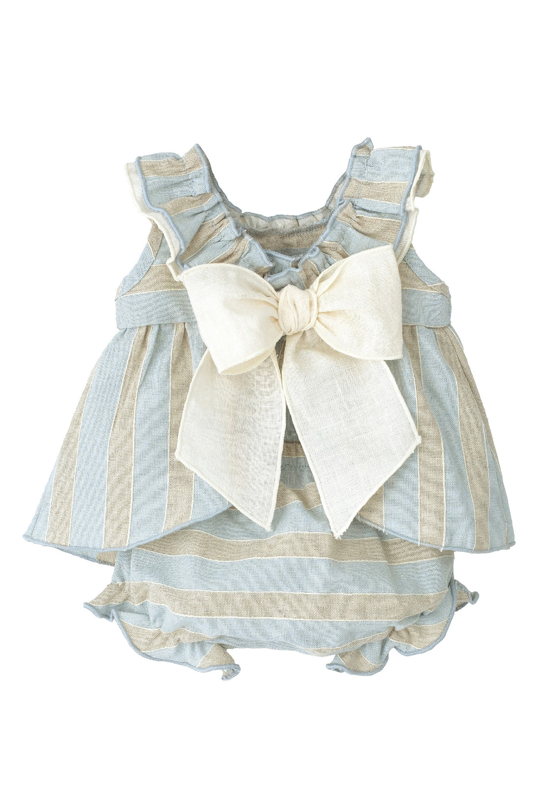 "Juliet" Powder Blue & Stone Striped Dress & Bloomers