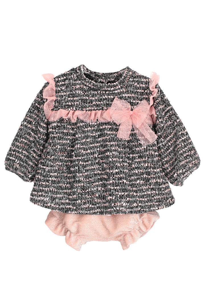 "Odette" Charcoal & Dusky Pink Shimmer Tweed Dress & Bloomers