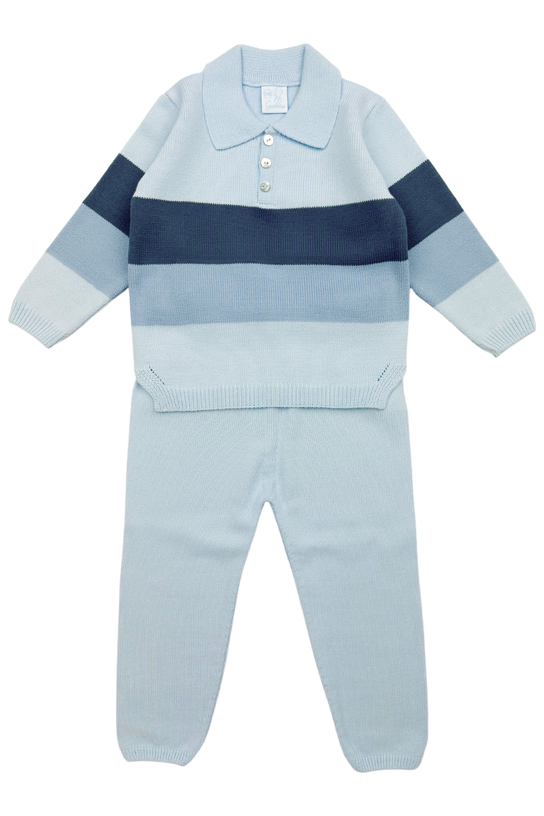 Granlei "Albert" Blue Striped Knit Top & Trousers | Millie and John