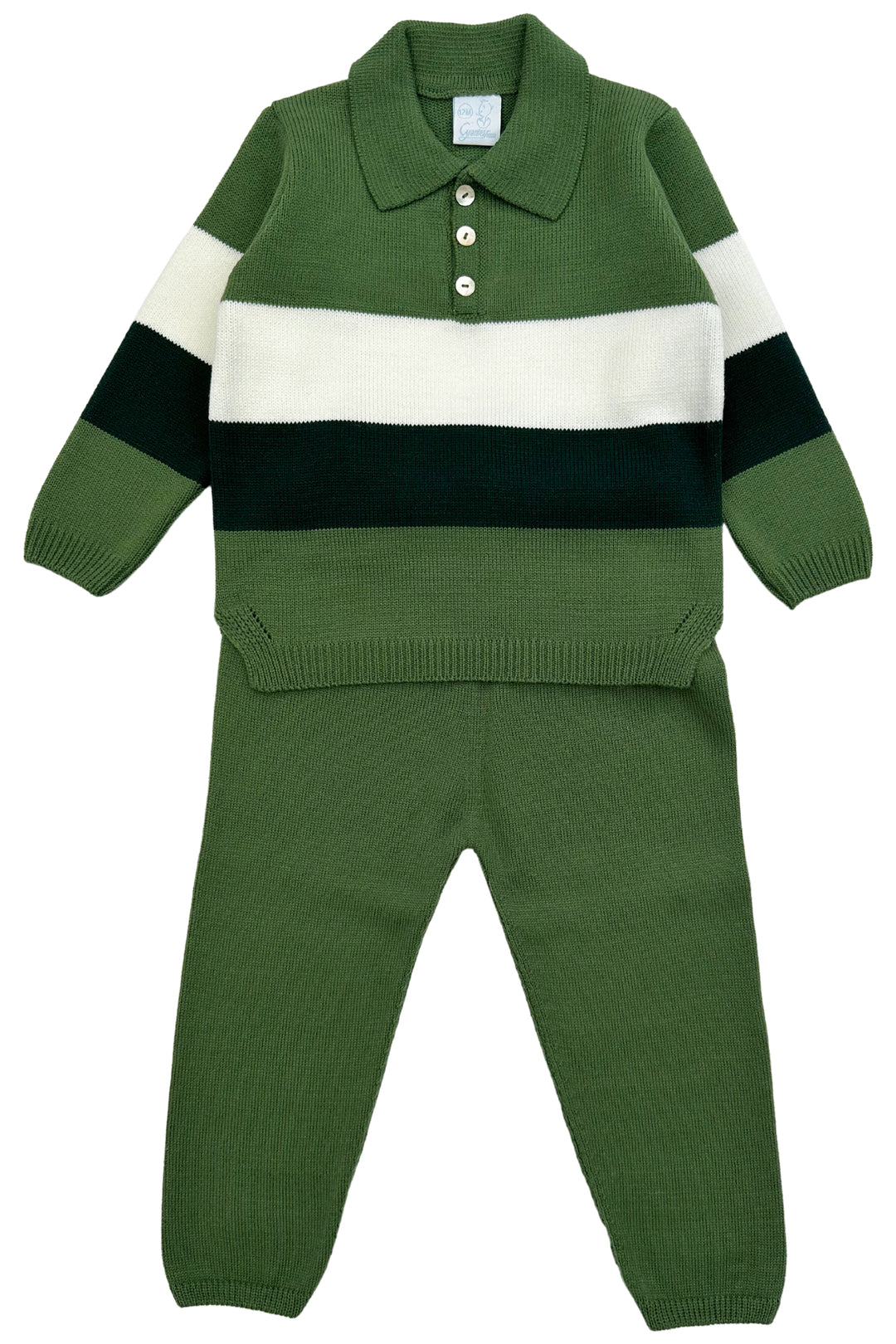Granlei "Albert" Green Striped Knit Top & Trousers | Millie and John