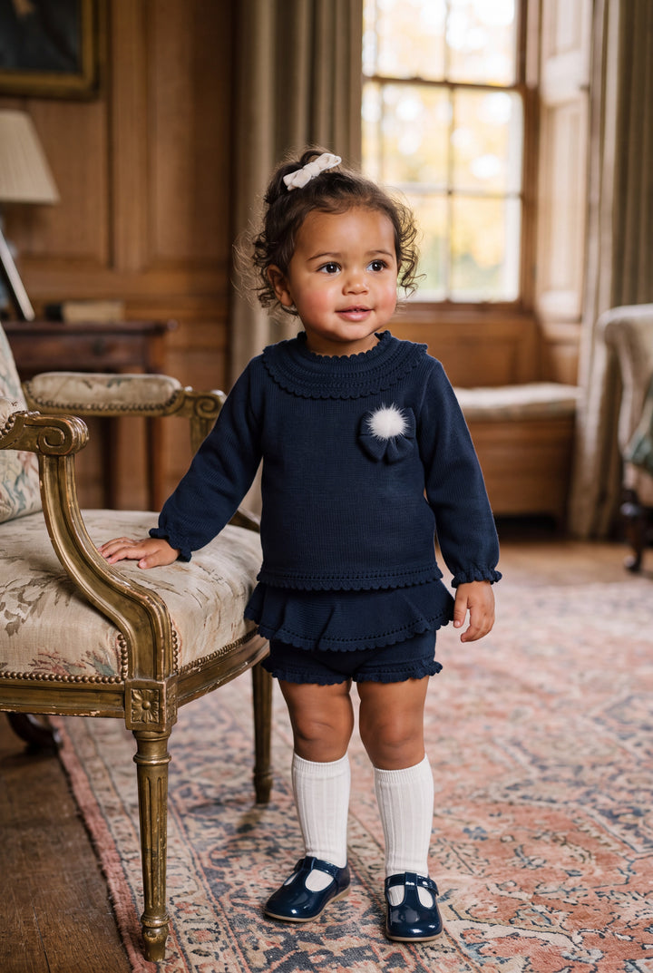"Aida" Navy Knit Top &amp; Shorts