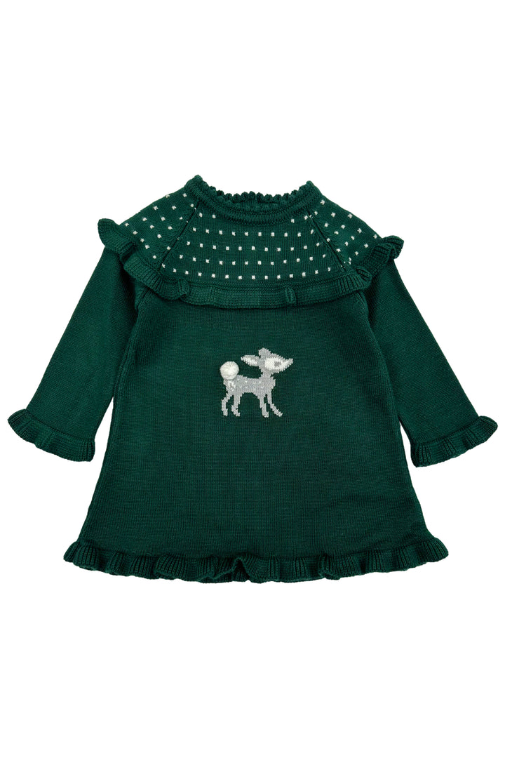 Granlei "Cora" Bottle Green Knit Bambi Dress | Millie and John