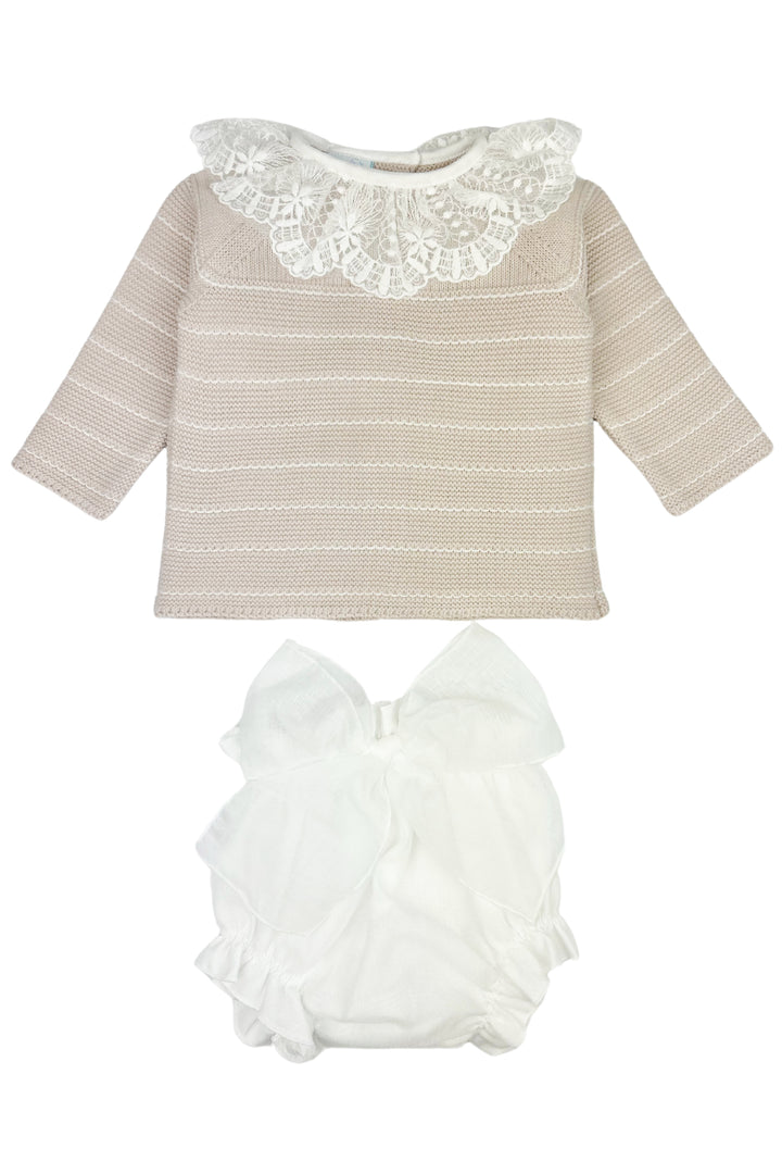 "Gracie" Stone Stripe Knit Top & Bow Bloomers