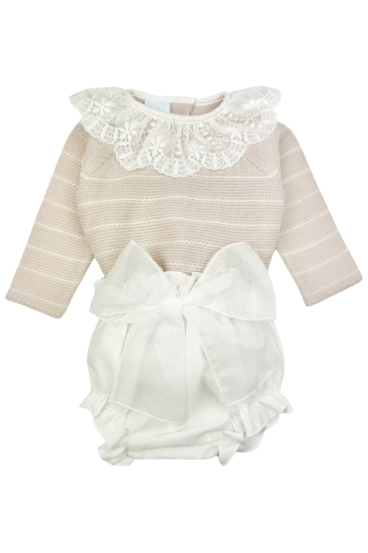 "Gracie" Stone Stripe Knit Top & Bow Bloomers