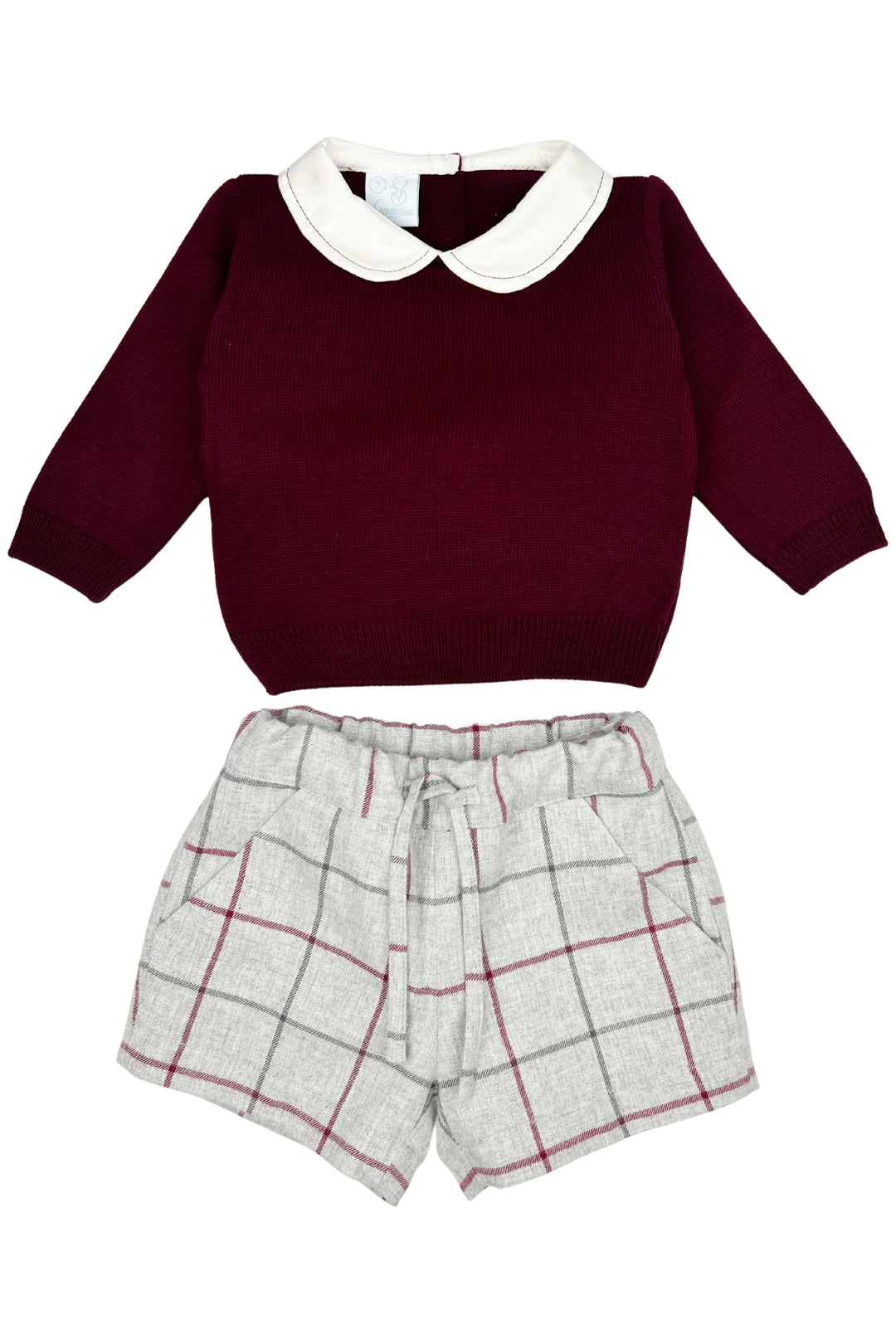 "Elijah" Burgundy Knit Top & Tartan Shorts