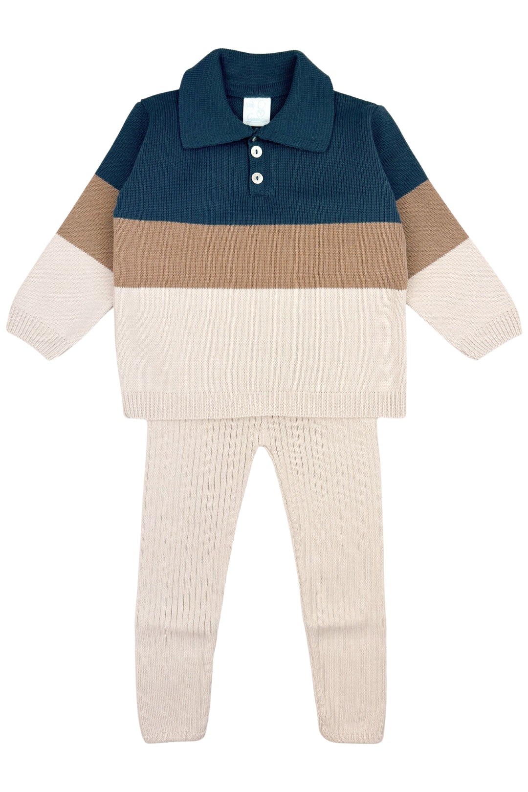 "Finley" Petrol Blue, Caramel & Stone Knit Tracksuit