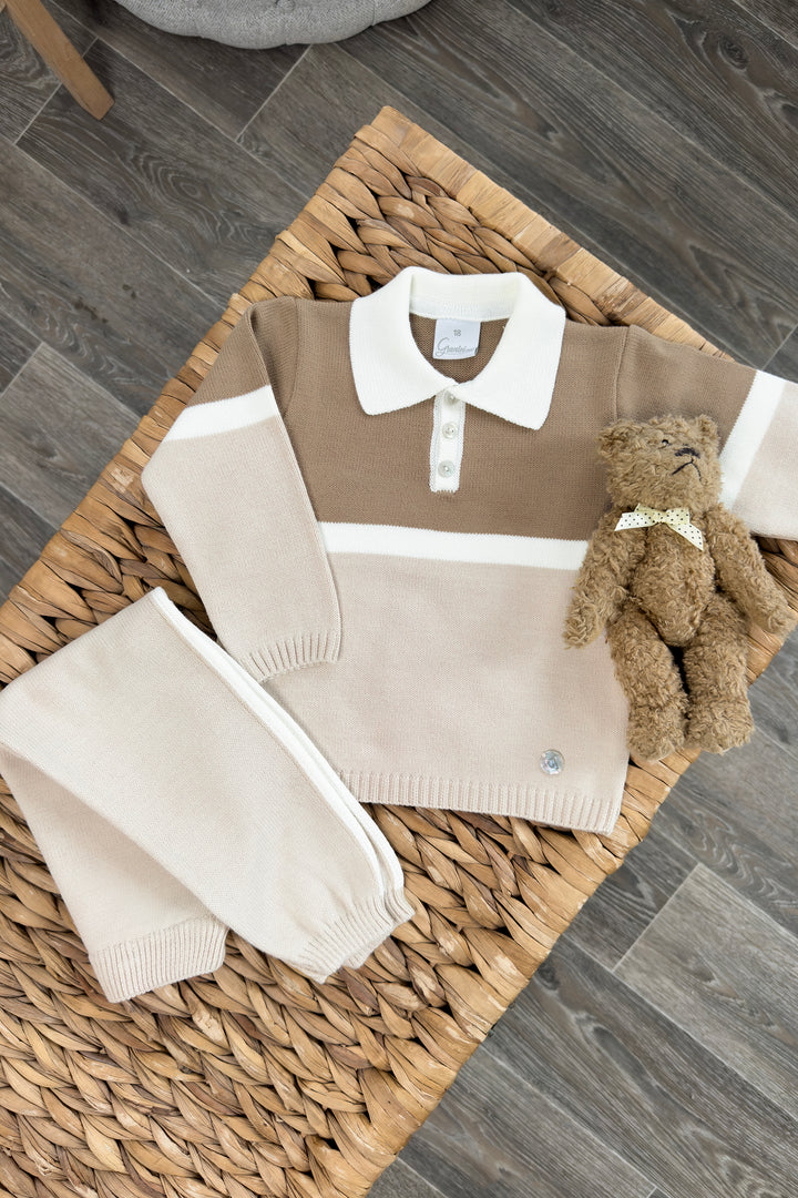 "Harry" Stone & Caramel Knit Polo Top & Trousers