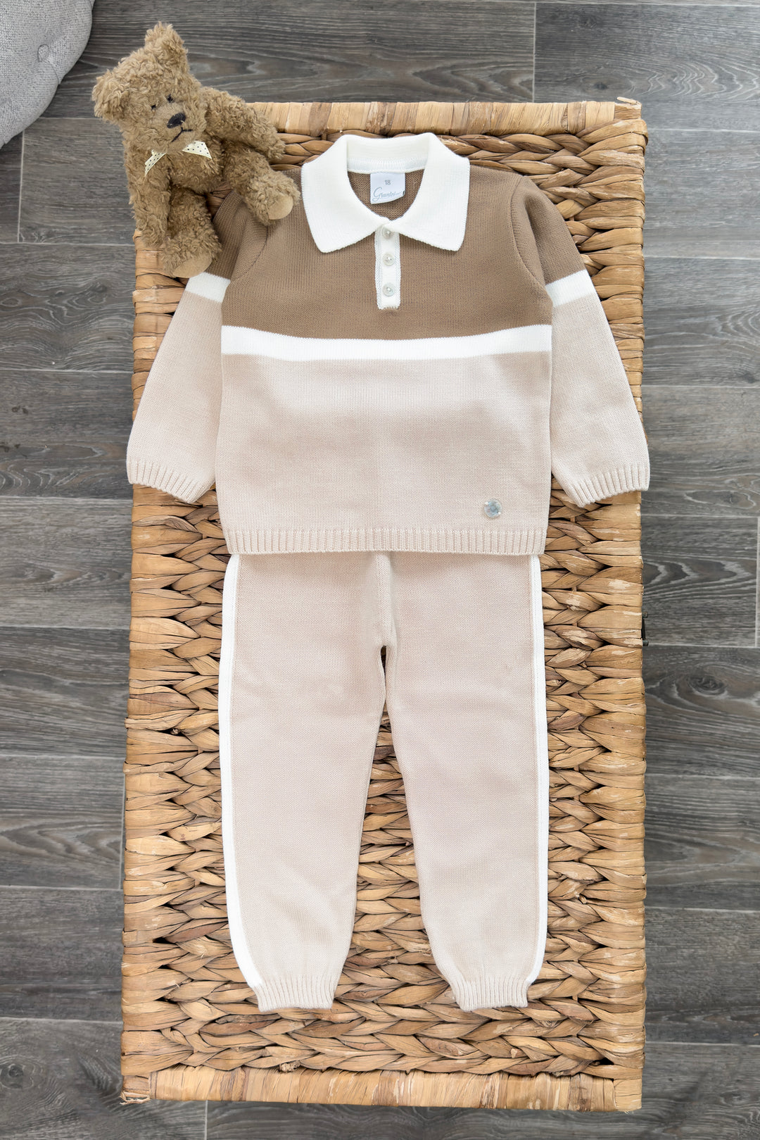 "Harry" Stone & Caramel Knit Polo Top & Trousers
