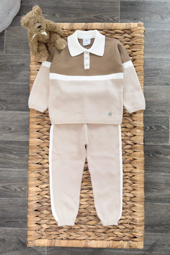 "Harry" Stone & Caramel Knit Polo Top & Trousers