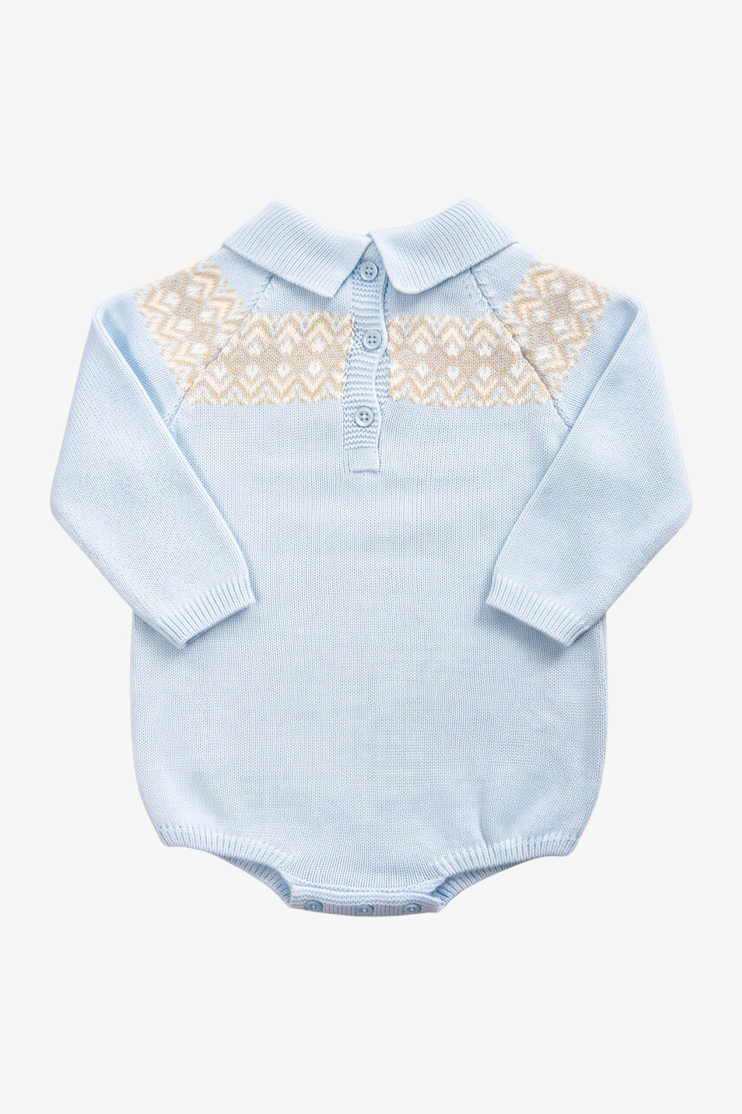 "Albie" Baby Blue Fair Isle Knitted Romper