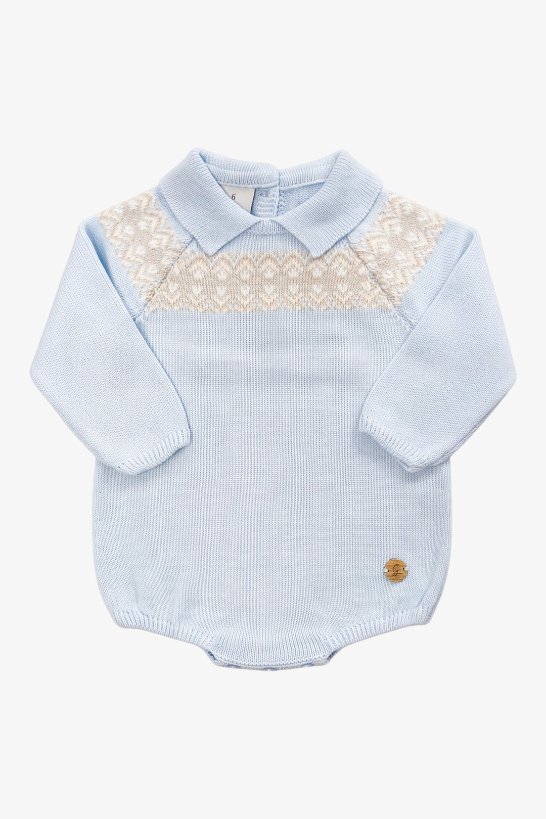 "Albie" Baby Blue Fair Isle Knitted Romper