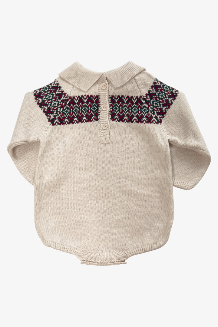 "Albie" Stone Fair Isle Knitted Romper