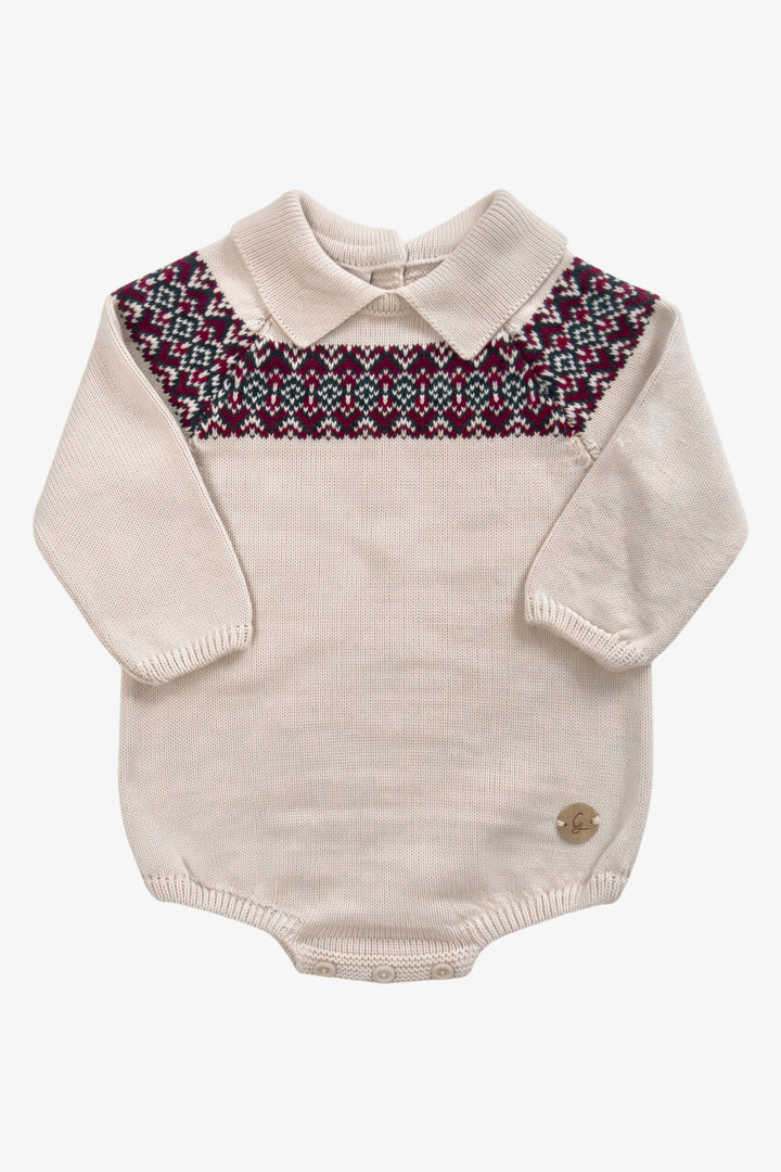 "Albie" Stone Fair Isle Knitted Romper
