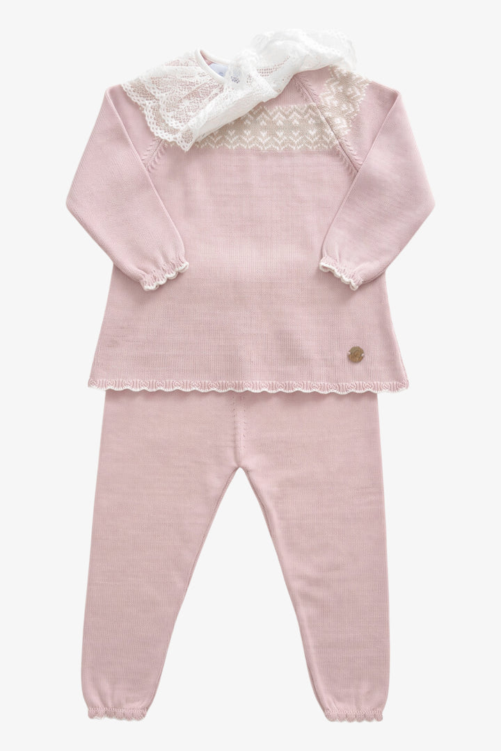 "Elodie" Dusky Pink Fair Isle Knitted Outfit