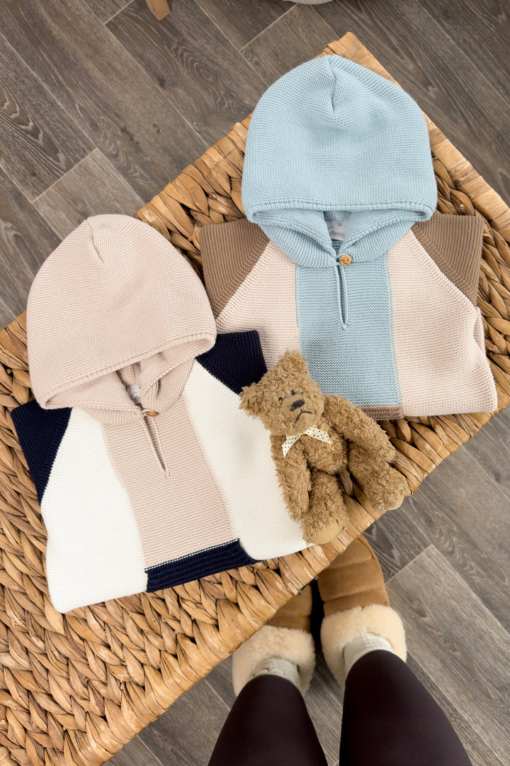 "Roman" Caramel, Cloud Blue & Stone Knit Hoodie & Leggings