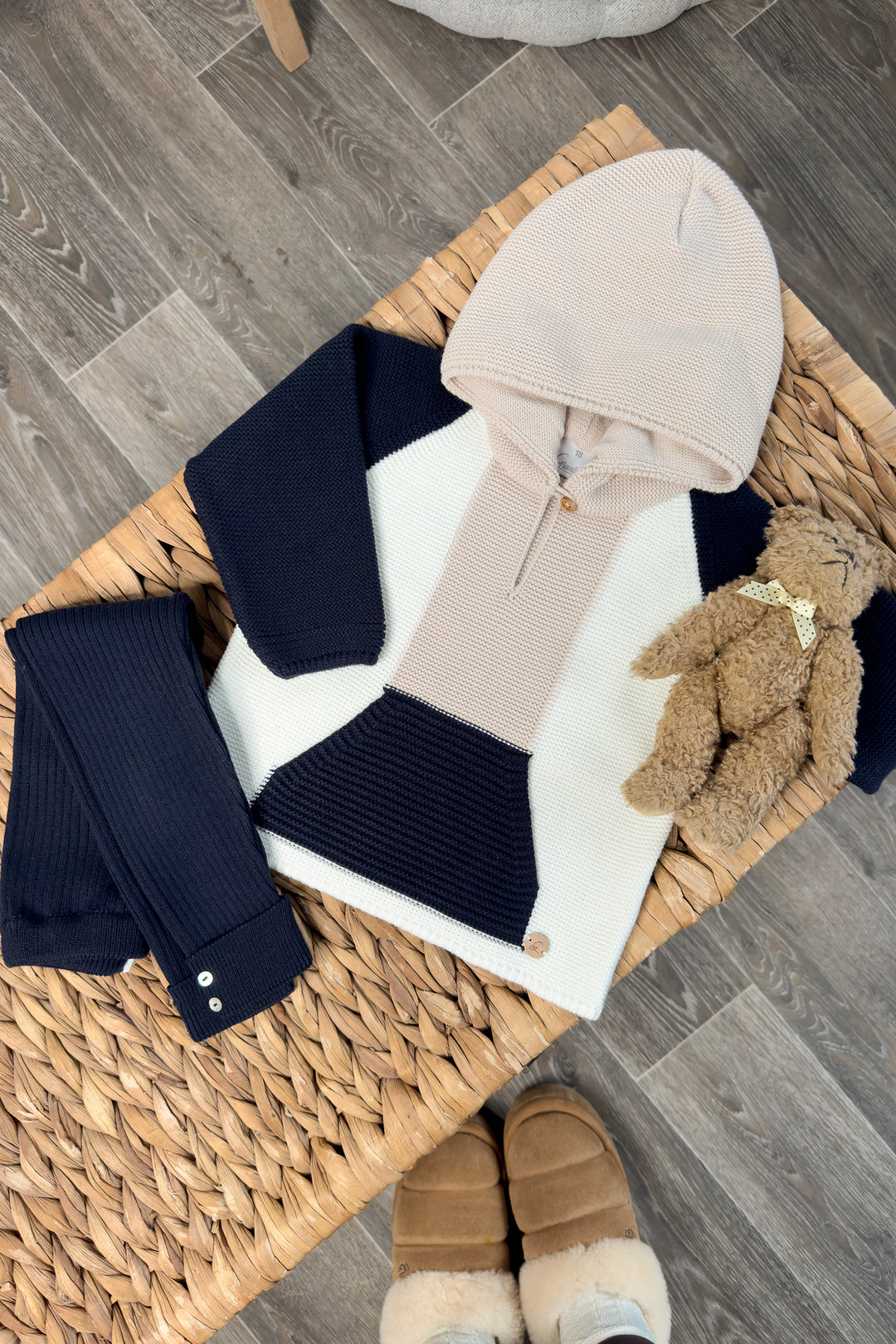 "Roman" Navy, Stone & Ivory Knit Hoodie & Leggings