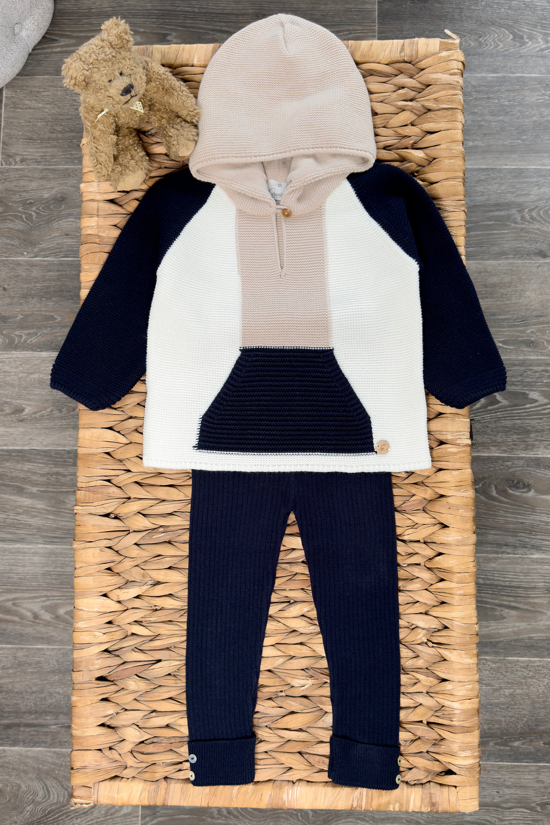 "Roman" Navy, Stone & Ivory Knit Hoodie & Leggings