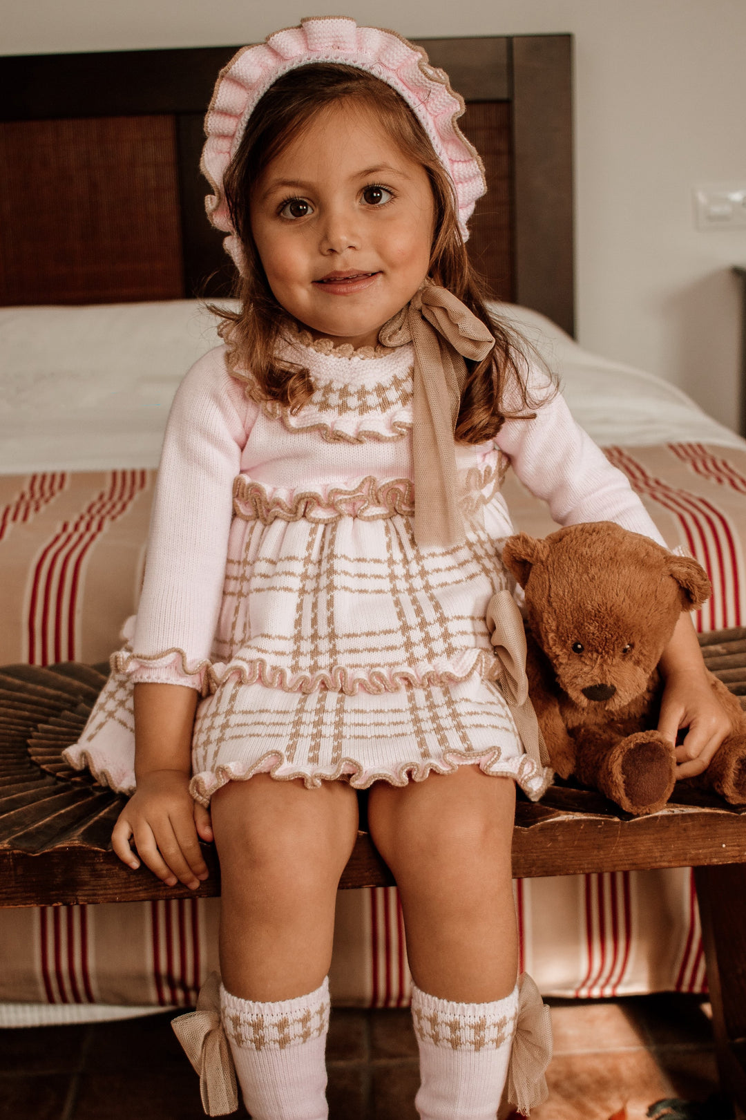 Rahigo "Victoria" Pink & Camel Knit Dress | Millie and John