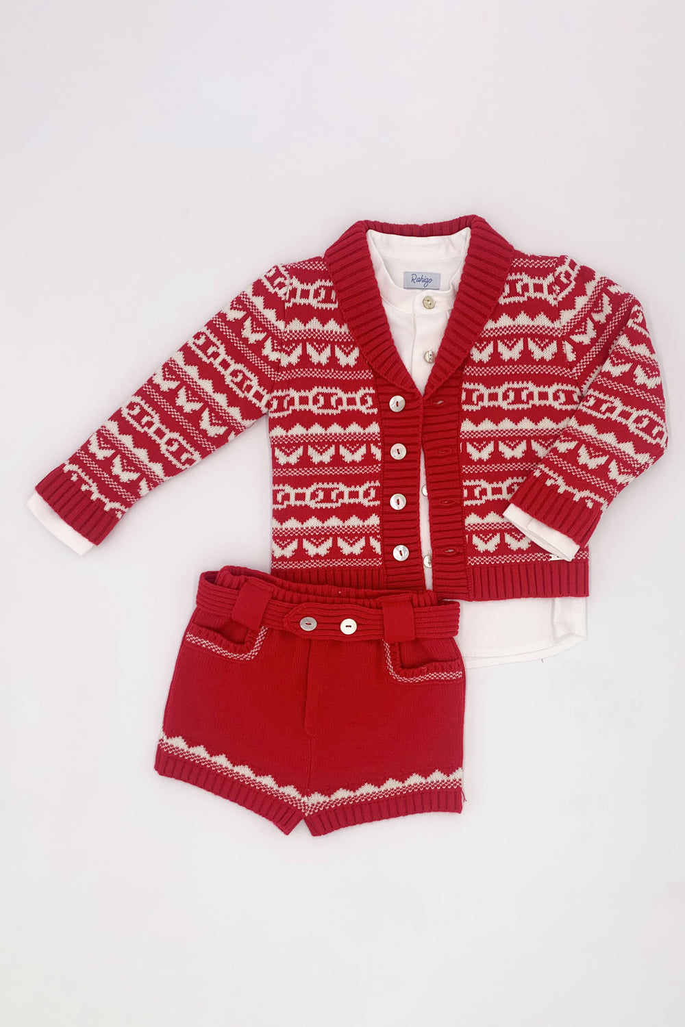Rahigo PREORDER "Jasper" Red Knit Fair Isle Outfit Set | Millie and John
