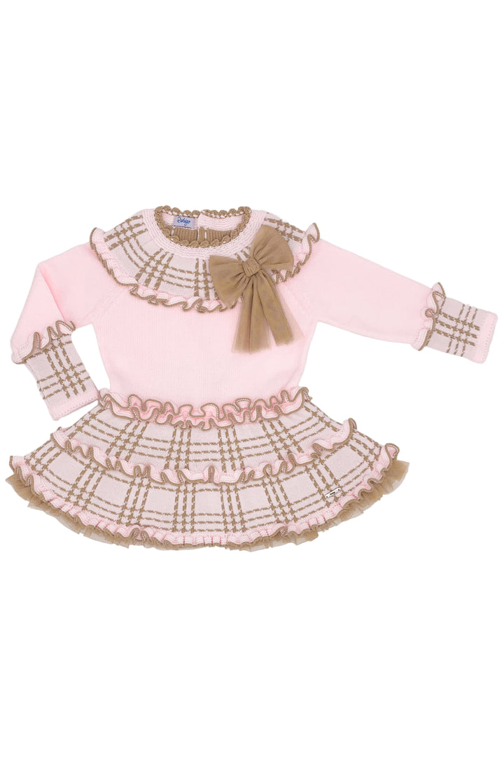 Rahigo "Daisy" Pink & Camel Knit Drop Waist Dress | Millie and John
