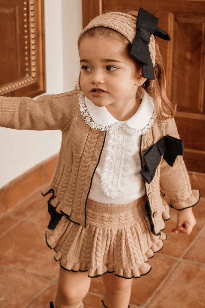 Rahigo PREORDER "Alessandra" Camel & Navy Knit Skirt Set | Millie and John