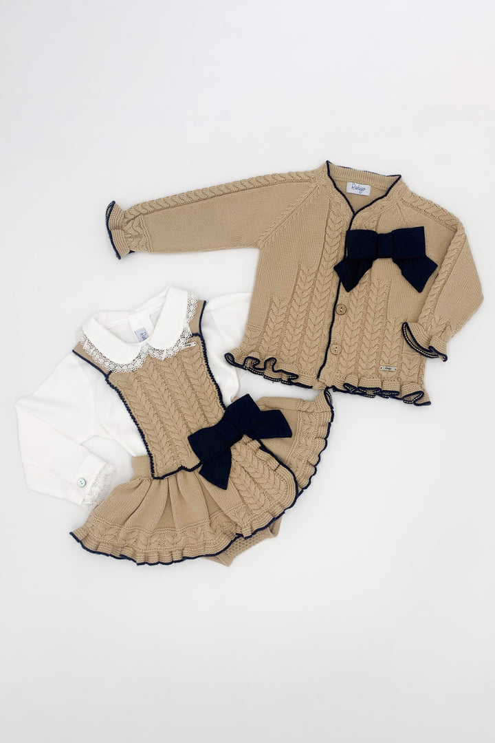 Rahigo PREORDER "Angela" Camel & Navy Knit Dungaree Set | Millie and John
