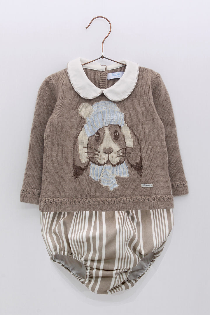 Foque PREORDER "Donald" Taupe Knit Bunny Top & Jam Pants | Millie and John