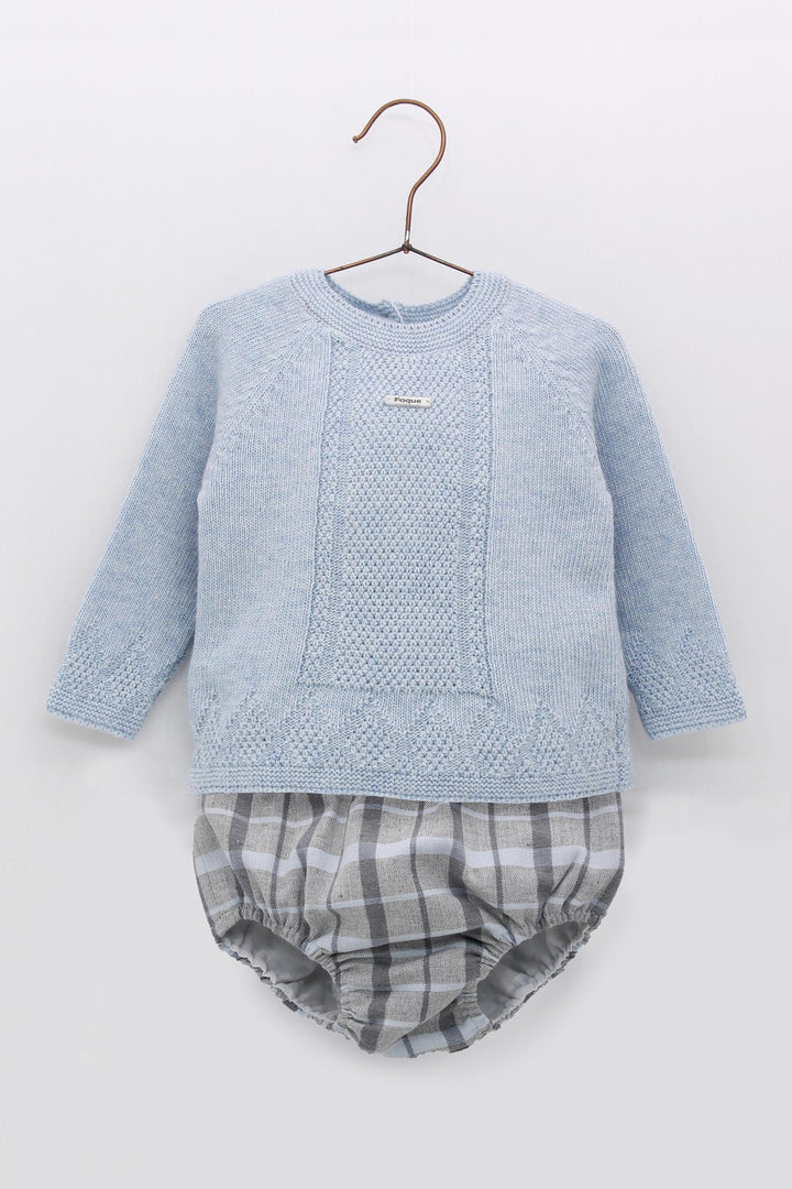 Foque PREORDER "Edgar" Blue Knit Top & Checked Jam Pants | Millie and John