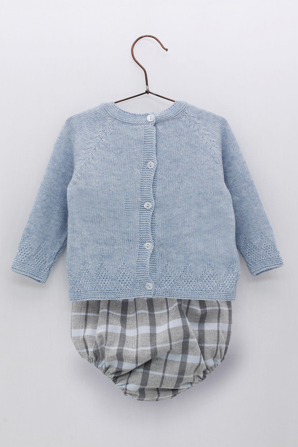 Foque PREORDER "Edgar" Blue Knit Top & Checked Jam Pants | Millie and John