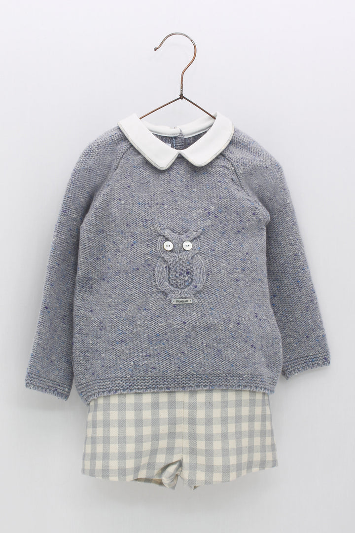 Foque PREORDER "Larry" Blue Knit Owl Top & Shorts | Millie and John