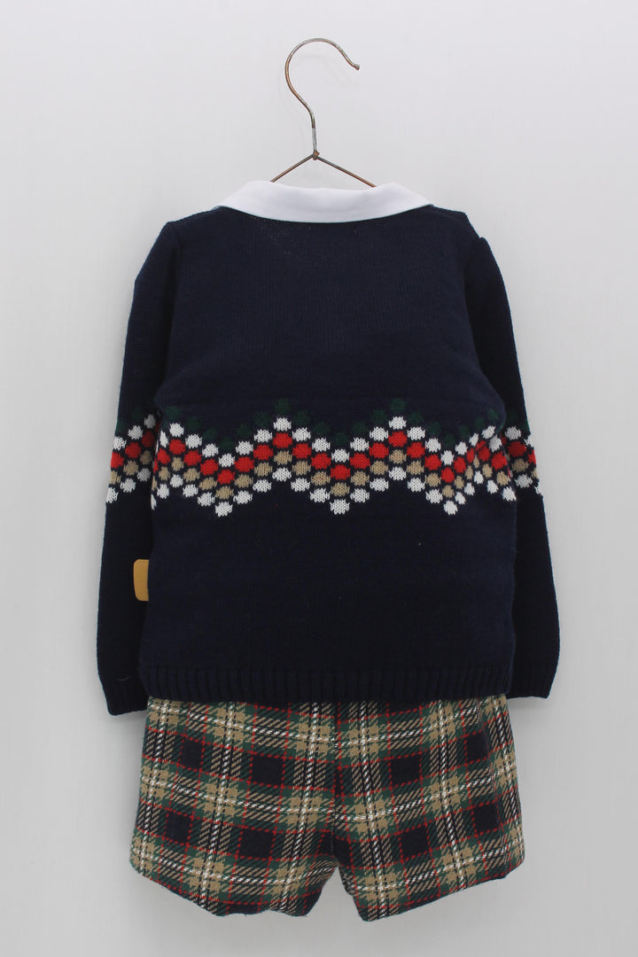 Foque PREORDER "Percy" Navy Knit Polo Shirt & Tartan Shorts | Millie and John