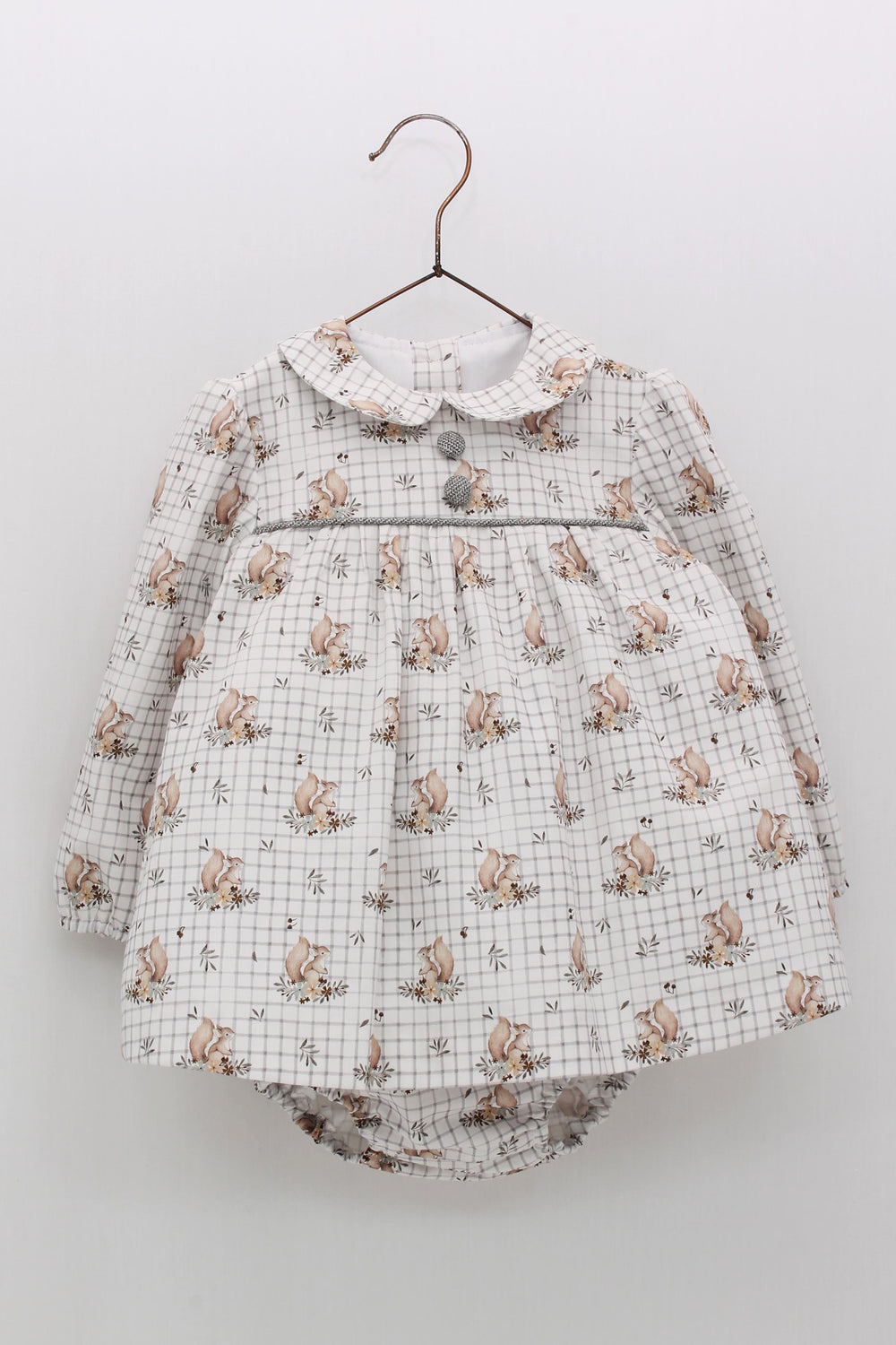 Foque "Maggie" Grey Squirrel Print Dress & Bloomers | Millie and John