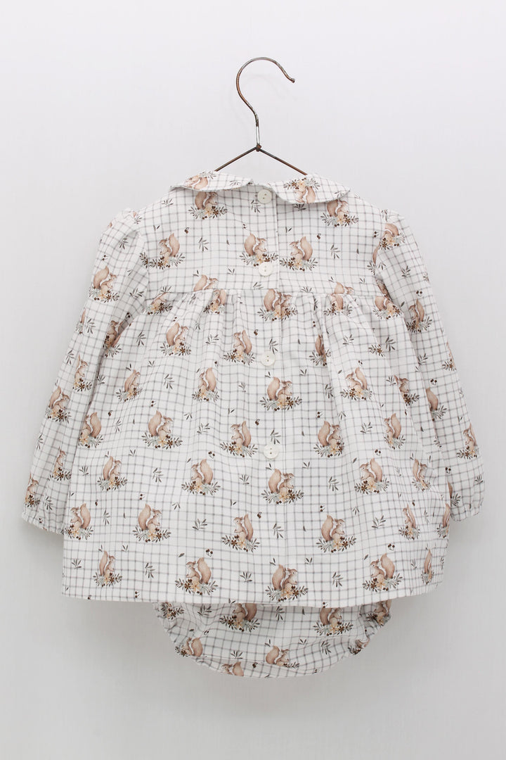 Foque "Maggie" Grey Squirrel Print Dress & Bloomers | Millie and John