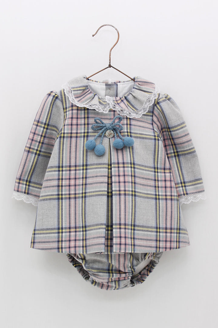 Foque "Alexandra" Pink & Grey Tartan Dress & Bloomers | Millie and John