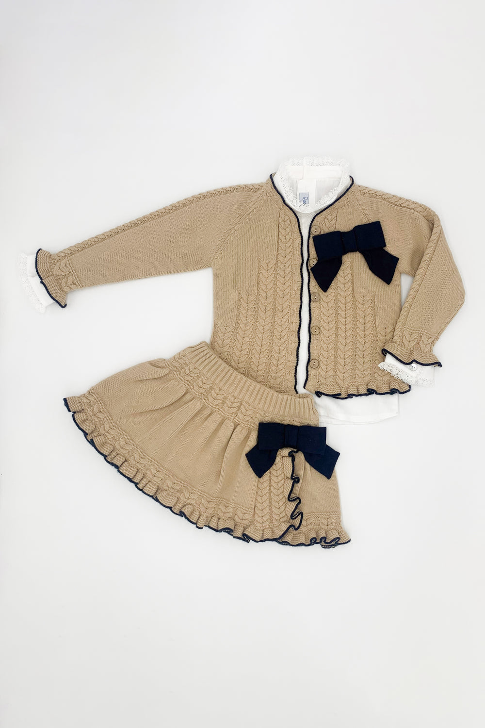 Rahigo PREORDER "Ariana" Camel & Navy Knit Skirt Set | Millie and John