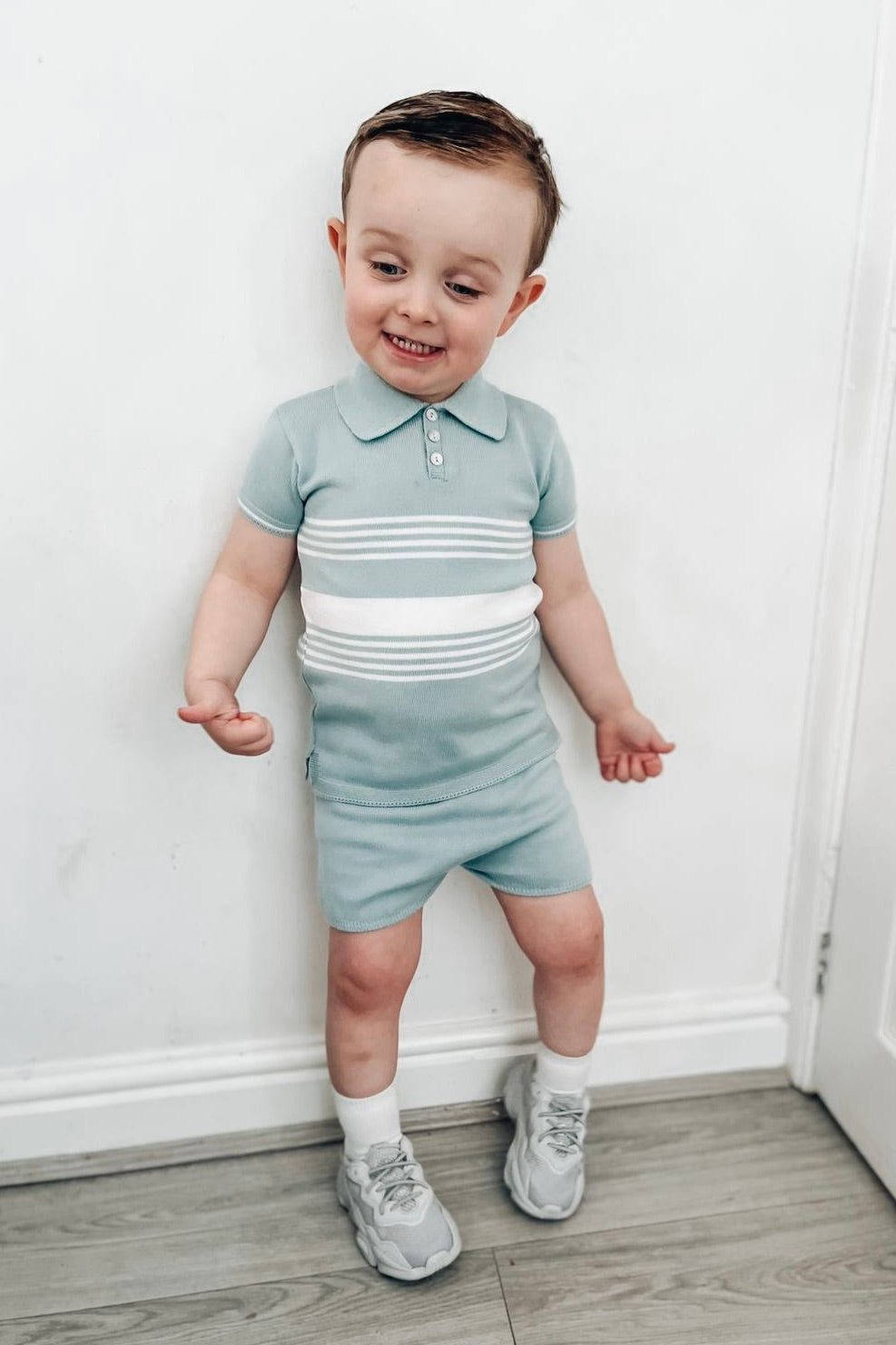 Granlei "Timmy" Teal Stripe Knit Top & Shorts | Millie and John
