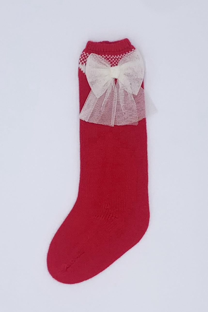 Rahigo PREORDER Red Knee High Tulle Bow Socks | Millie and John