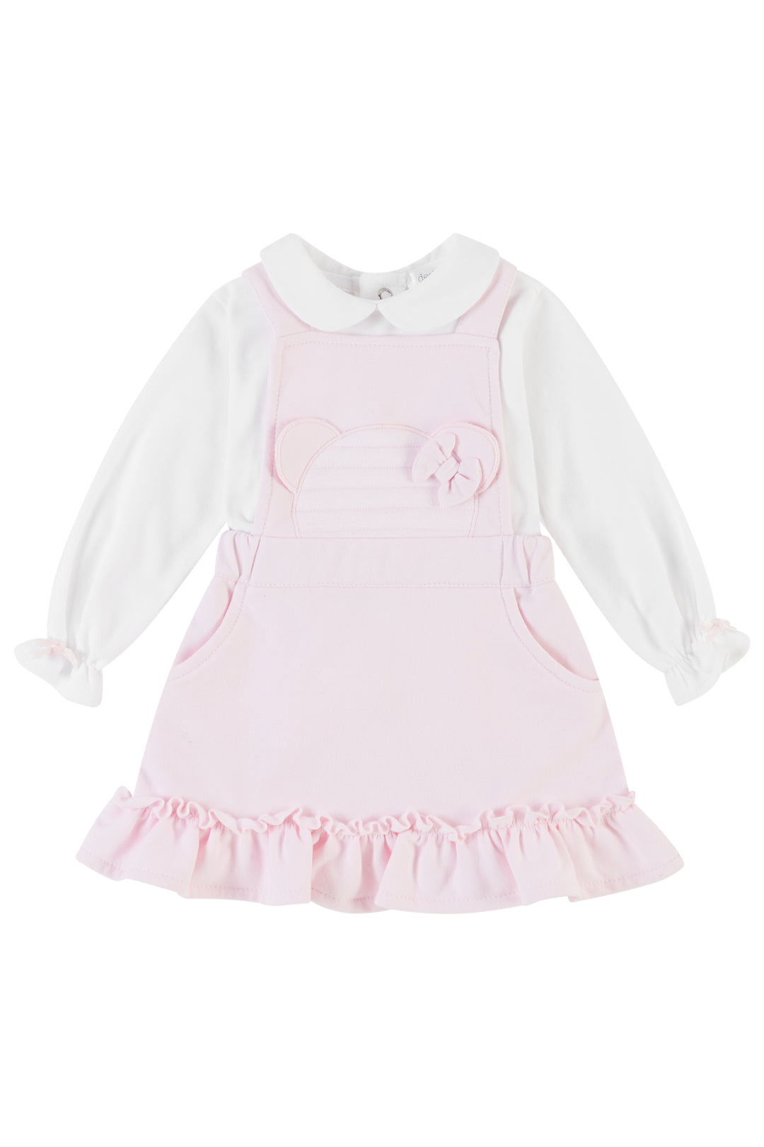 Deolinda "Matilda" Pink Bear Pinafore Dress Set | Millie and John