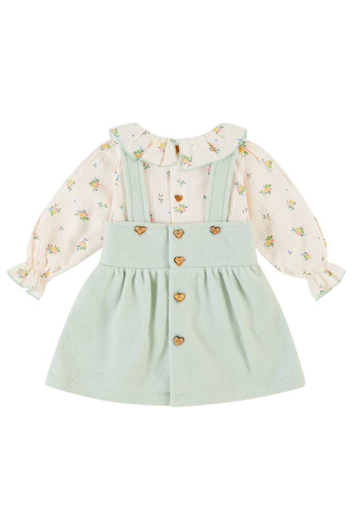 Deolinda "Addie" Sage Green Floral Blouse & Pinafore Dress | Millie and John