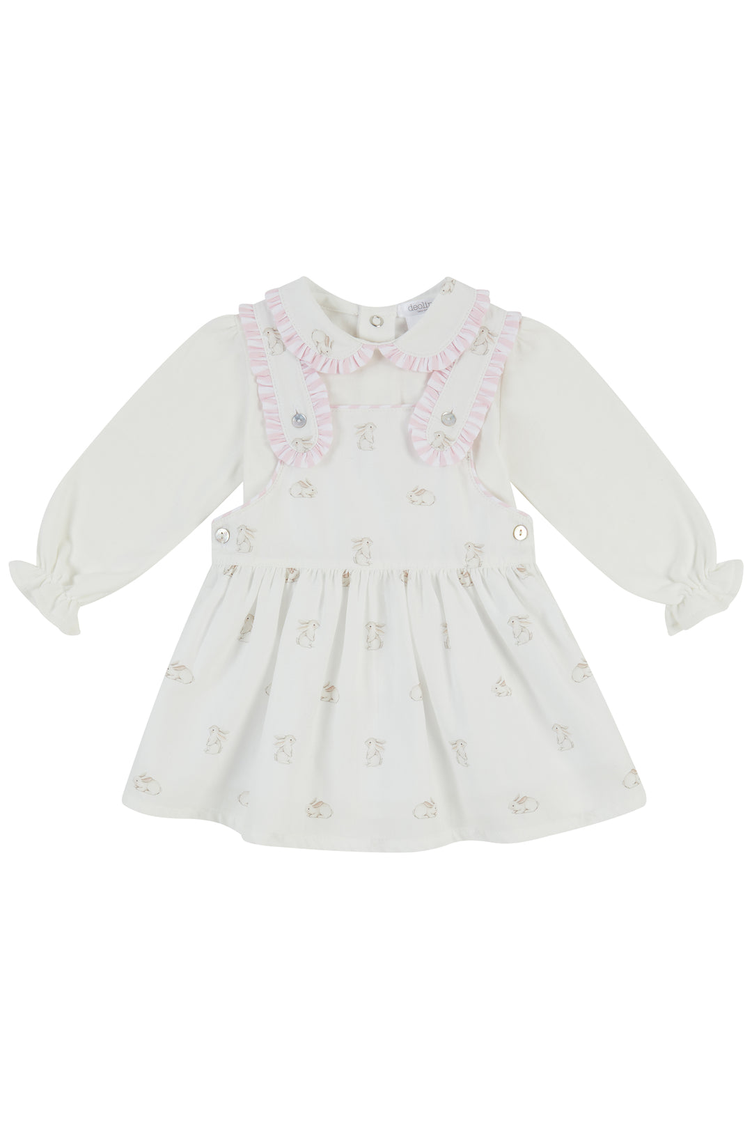 Deolinda "Sissy" Pink Bunny Print Blouse & Pinafore Dress | Millie and John