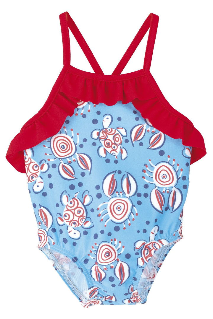 "Saffron" Blue & Red Turtle Swimsuit