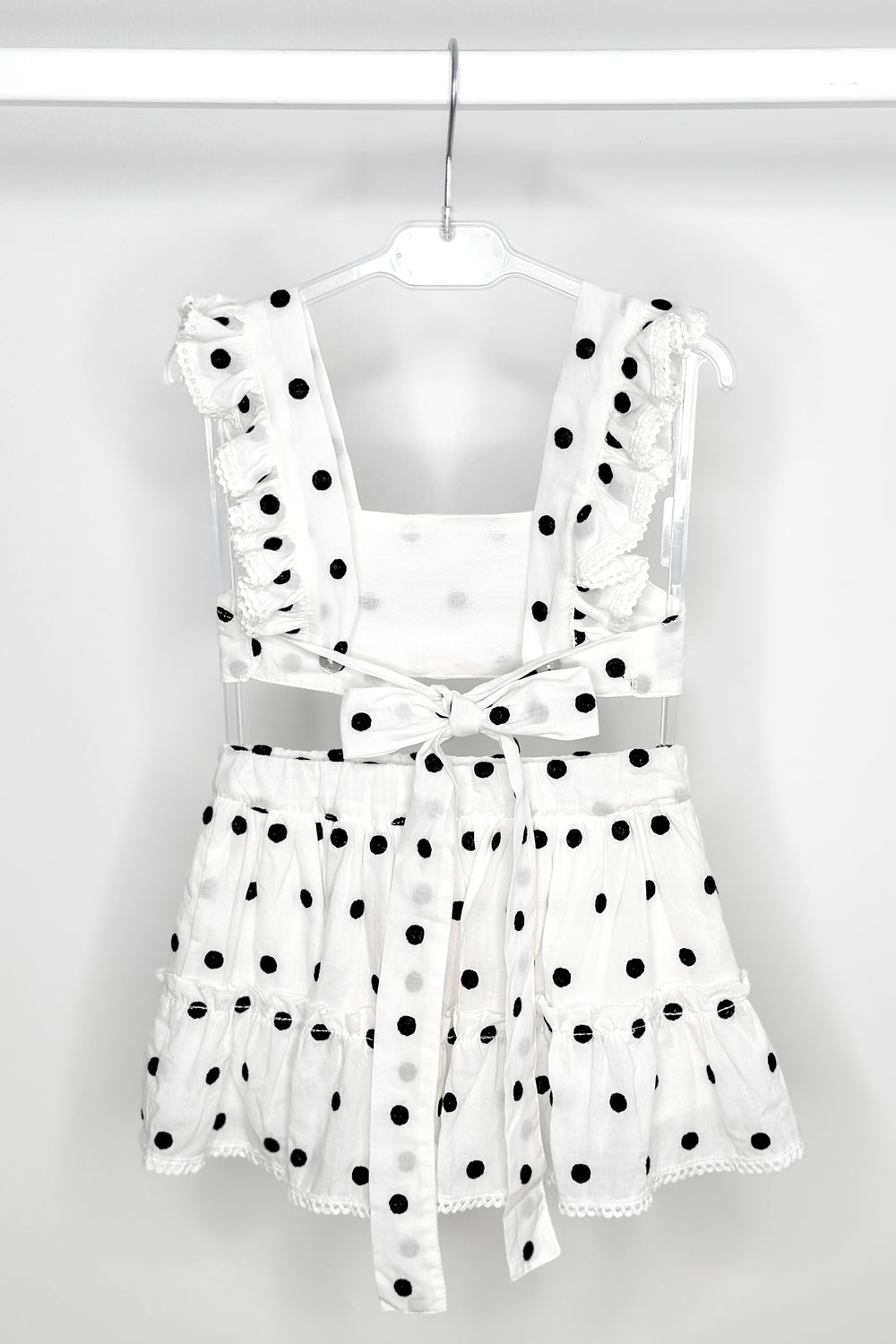 Phi "Porter" White & Black Polka Dot Crop Top & Skirt | Millie and John