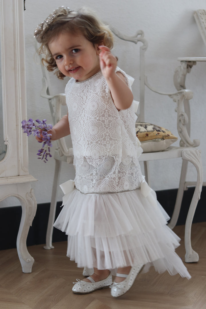 "Rae" White Lace Blouse & Tulle Skirt