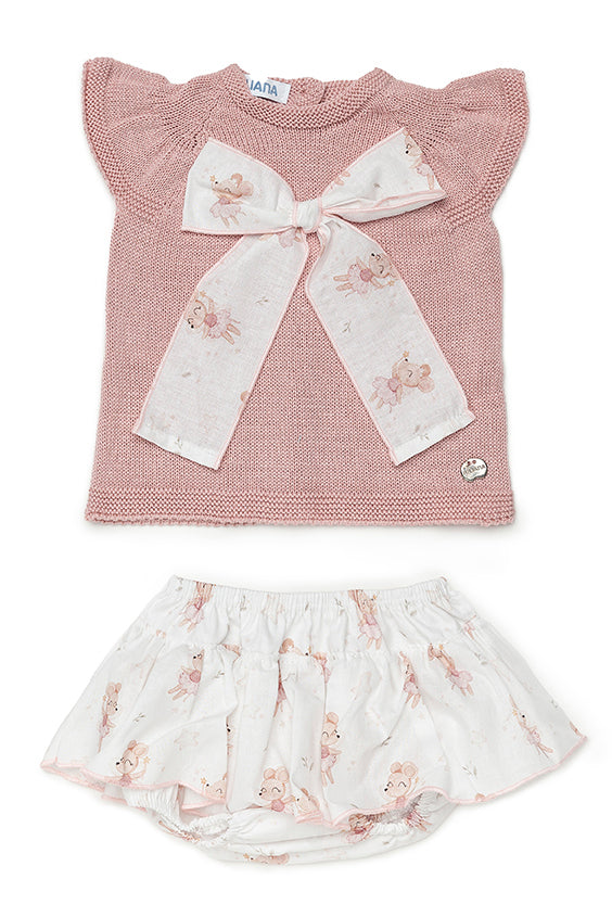 Juliana "Elspeth" Dusky Pink Ballerina Mouse Knit Top & Skirt | Millie and John
