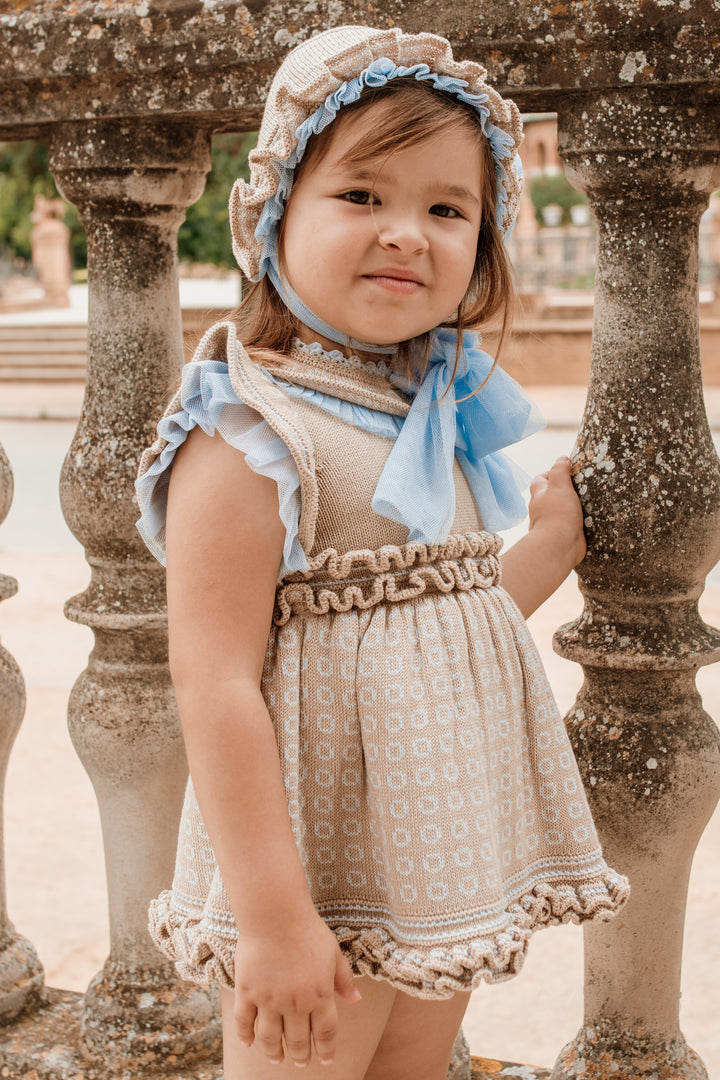 Rahigo PREORDER "Hallie" Camel & Baby Blue Knit Dress | Millie and John