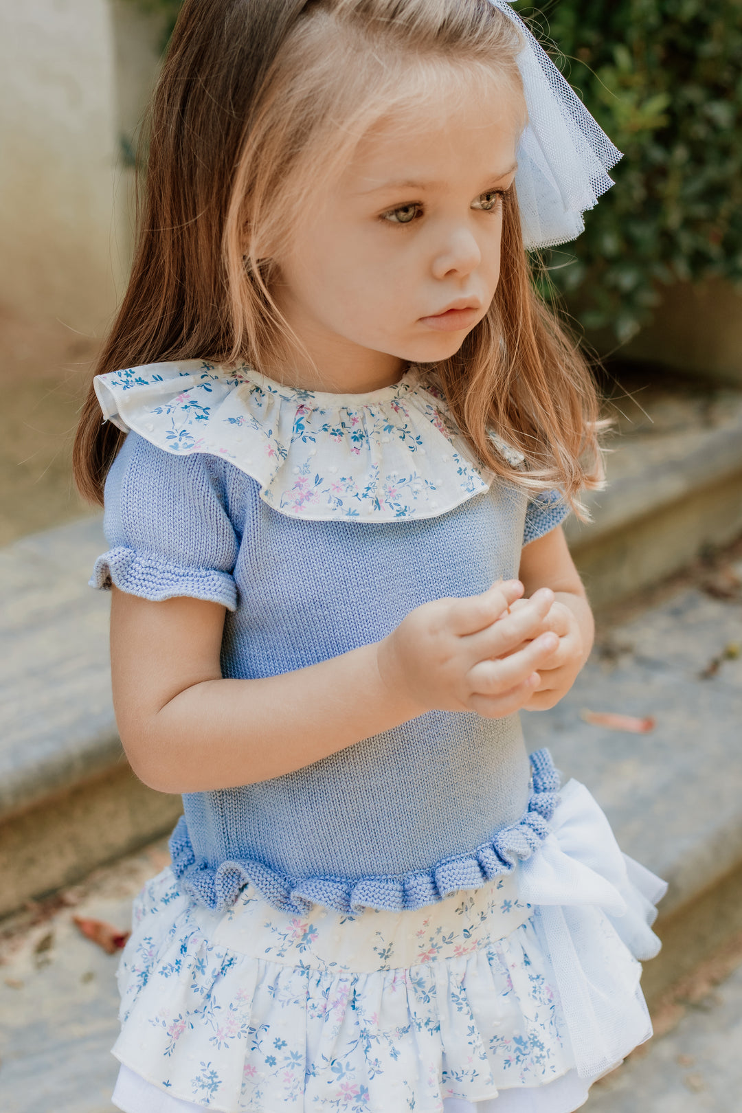 Rahigo PREORDER "Aurora" Dusky Blue Knit Top & Floral Skirt | Millie and John