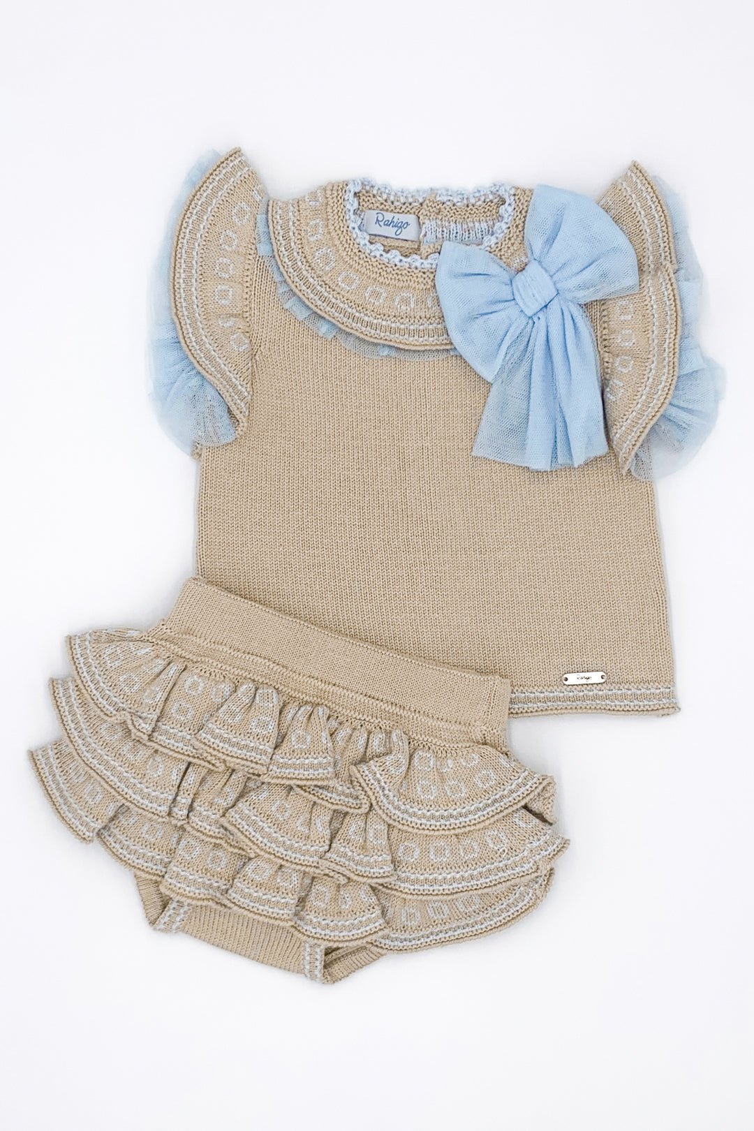Rahigo PREORDER "Gracie" Camel & Baby Blue Knit Top & Bloomers | Millie and John