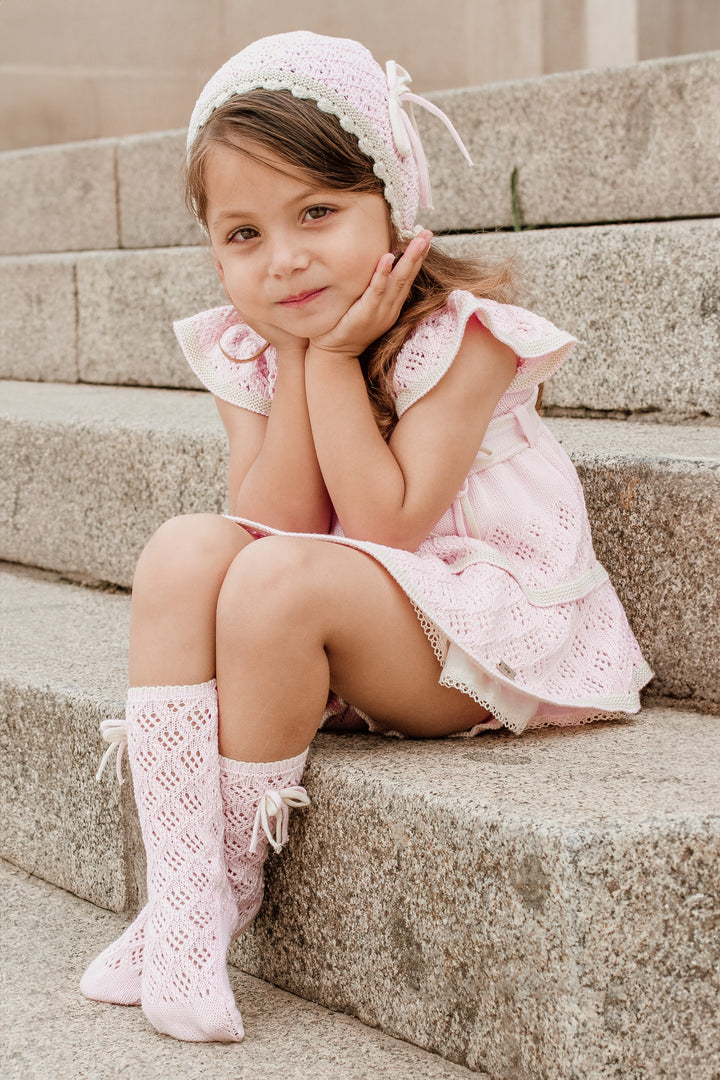Rahigo PREORDER "Lola" Baby Pink & Cream Knit Dress | Millie and John