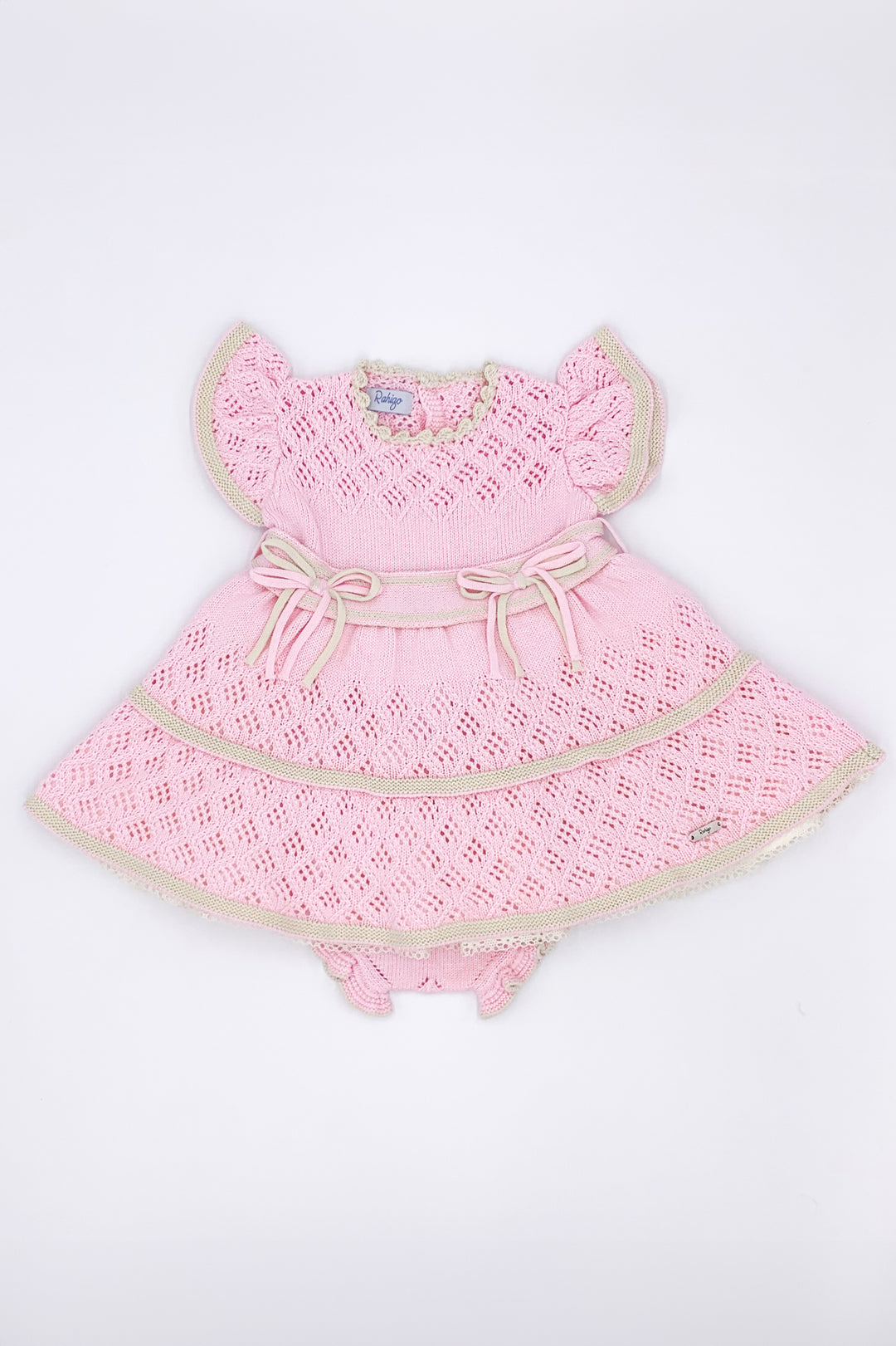 Rahigo PREORDER "Lola" Baby Pink & Cream Knit Dress | Millie and John