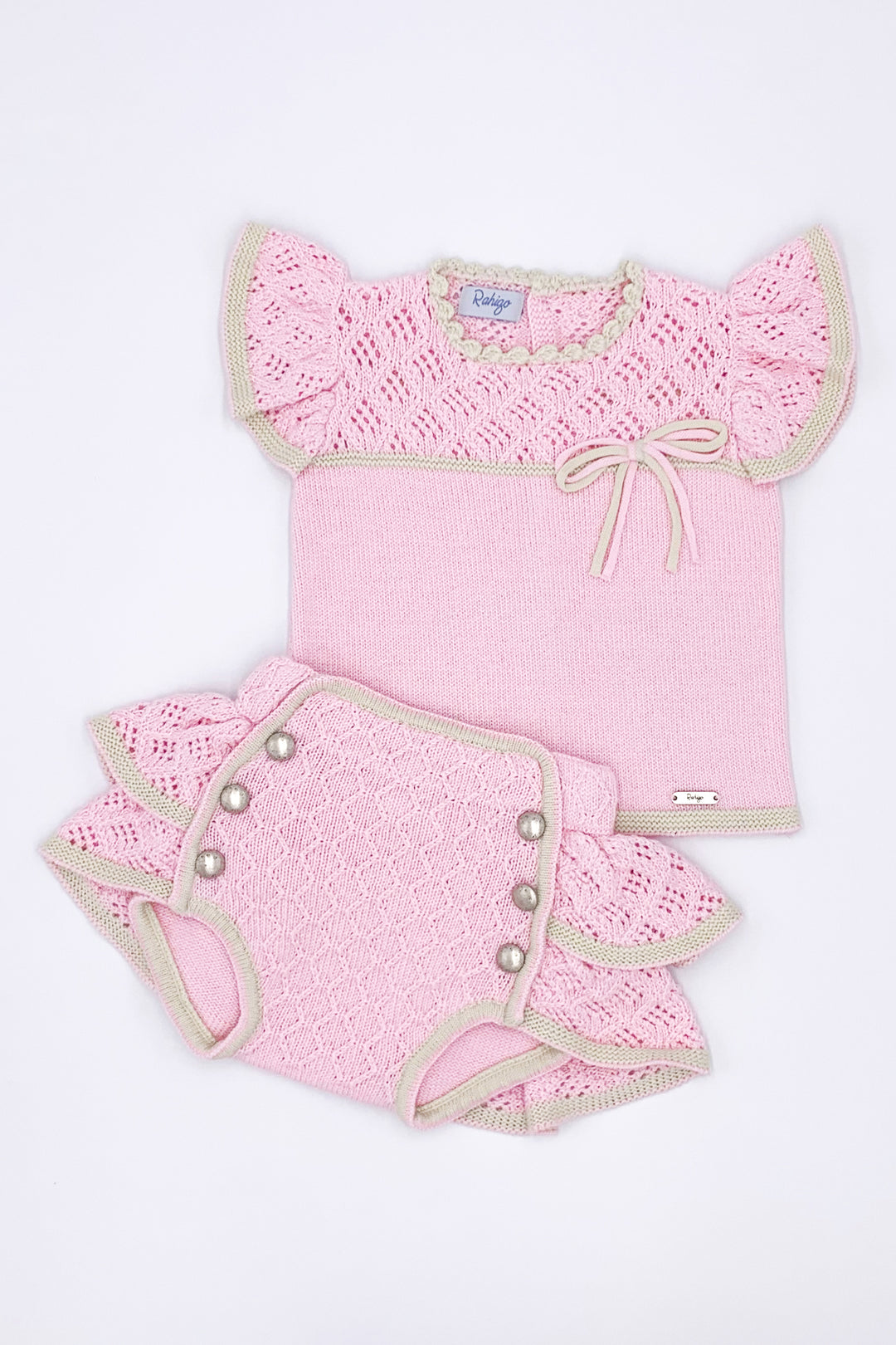 Rahigo PREORDER "Amelie" Pink & Cream Knit Top & Bloomers | Millie and John